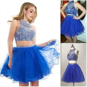 Blue two piece beaded/stoned top & tulle skirt